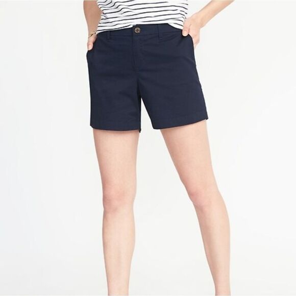 Old Navy Mid-Rise Twill Everyday Short 5" Flat Front Pocket Chino Stretch Navy - Picture 2 of 5